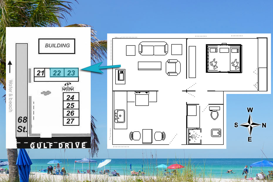 Layout of Apartments 22 and 23 - Beachside Cottages at Tropical Breeze Club